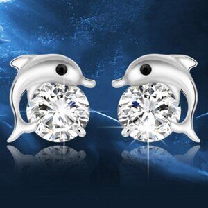 925 Silver Black Eye Dolphin Zircon Stud Earrings for Women, FB16FA1013